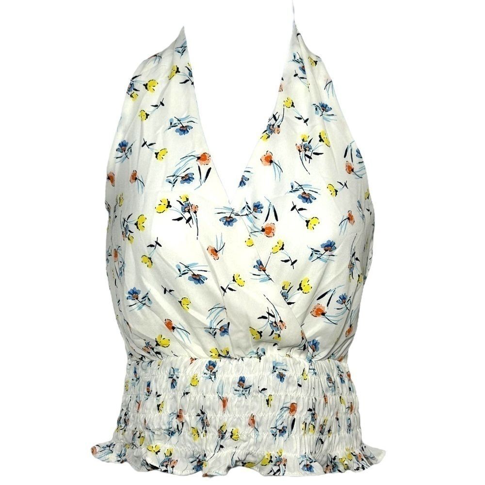 Sienna Sky White floral Halter V-Neck Top Neck Tie Open Back Size XS New